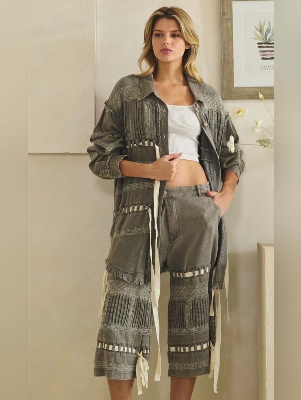 #1503 Oli & Hali Charcoal Artisan Patchwork Boho Set - Picture 7 of 16